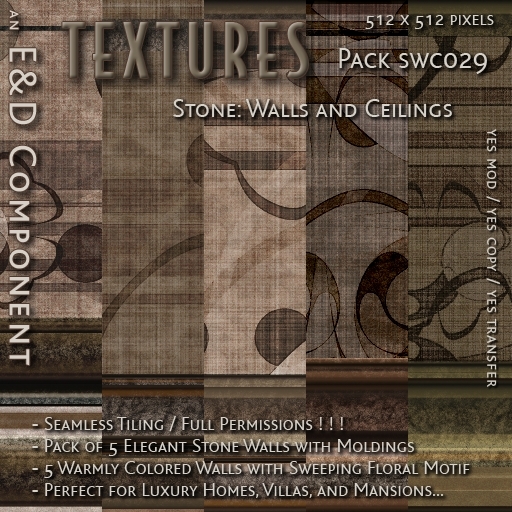 [SWC029] 5 Elegant Stone Walls with Sweeping Floral Pattern and Moldings from E&D ENGINEERING