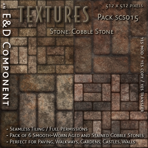 [SCS015] 6 Smooth-Worn Aged and Stained Cobble Stone Textures from E&D ENGINEERING