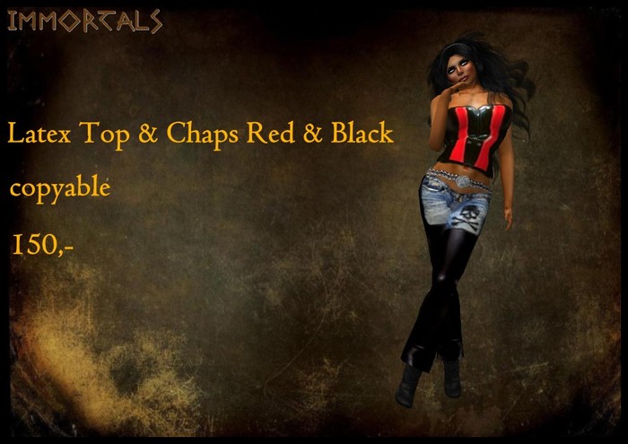 IMMORTALS Latex Top & Chaps Red & Black