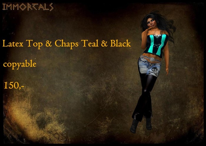 Top Chap Second Life Marketplace - IMMORTALS Latex Top & Chaps Teal & Black