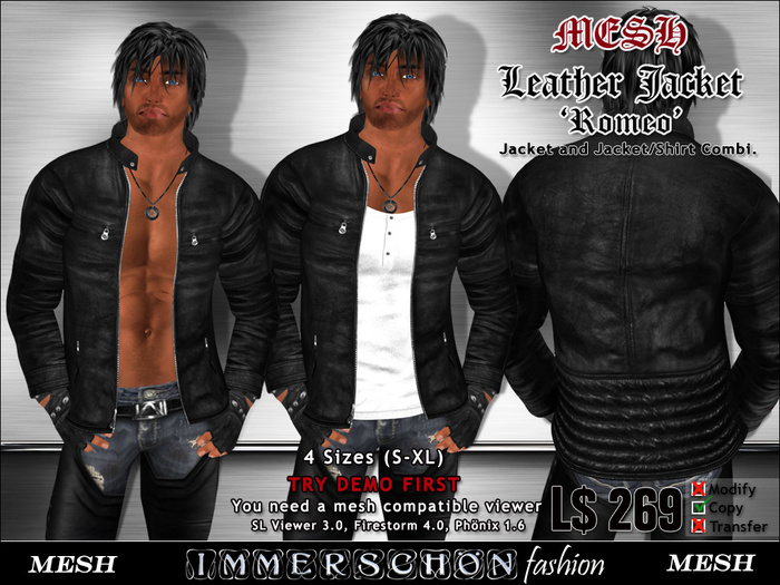 Immerschoen Man - MESH Leather Jacket 'Romeo' DEMO