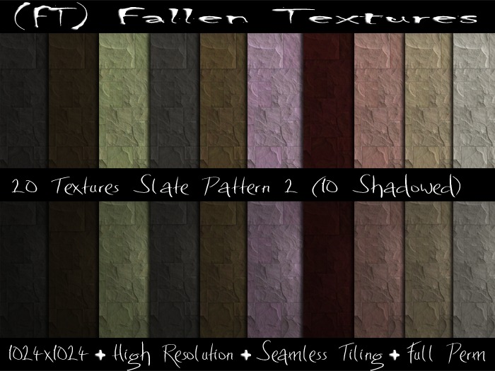 (FT) Fallen FULL PERM Textures Slate Floor or Wall Pattern 2 20 Textures with shading