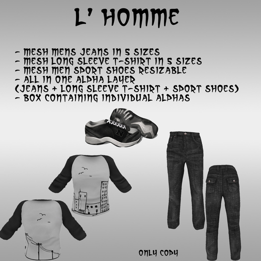 * L' HOMME * Mesh Outfit Men Black & white