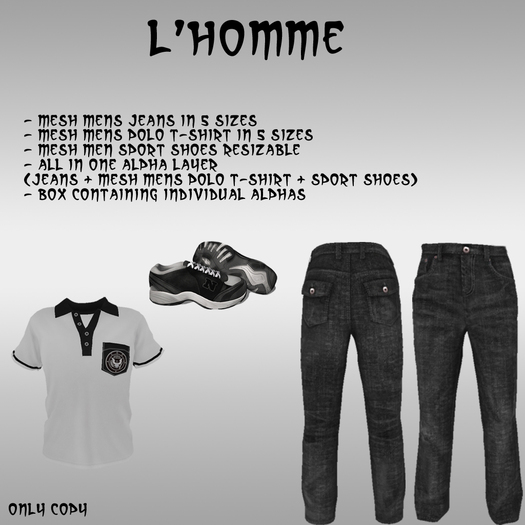 * L' HOMME * Mesh Outfit Men relaxed white & black