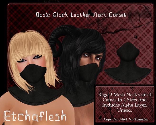 DEMO [Etchaflesh] Basic Black Leather RIGGED MESH Neck Corset