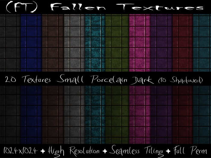 (FT) Fallen FULL PERM Textures Small Porcelain Tiles Dark 20 Textures (10 shaded)