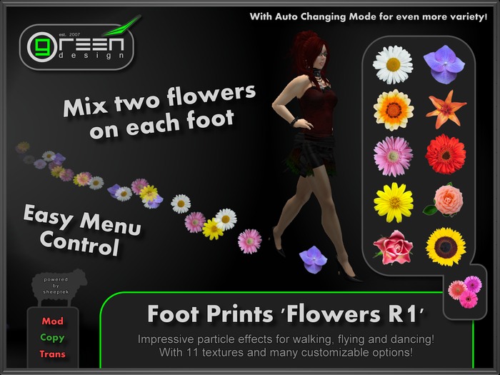 ●GD● Foot Prints 'Flowers R1' [Multi Color, Walk/Fly/Dance] Customizable Paw Prints Walking Effect