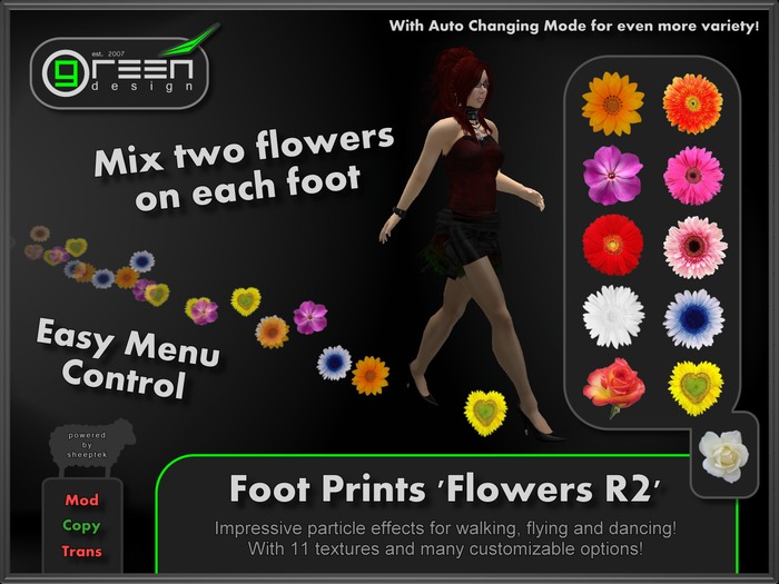 ●GD● Foot Prints 'Flowers R2' [Multi Color, Walk/Fly/Dance] Customizable Paw Prints Walking Effect