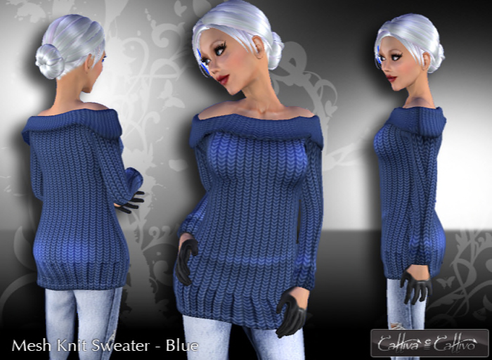 !!Cattiva Off Shoulder Sweater - Blue