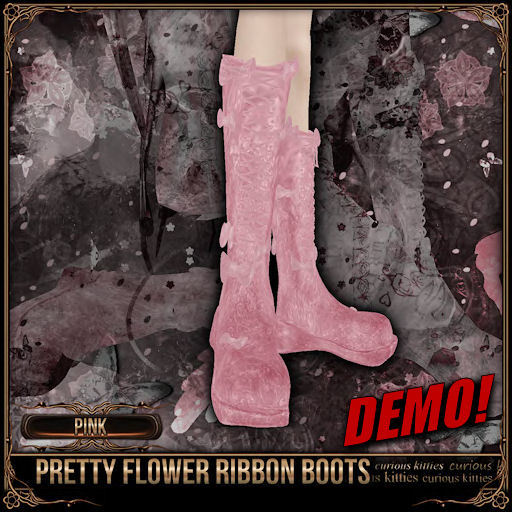 [Mesh] =^.^= Curious Kitties - Pretty Flower Ribbon Boots - Pink DEMO