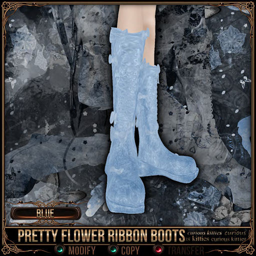 [Mesh] =^.^= Curious Kitties - Pretty Flower Ribbon Boots - Blue