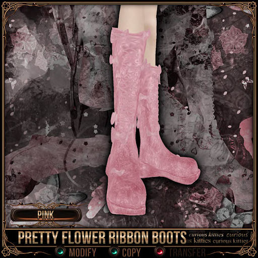 [Mesh] =^.^= Curious Kitties - Pretty Flower Ribbon Boots - Pink