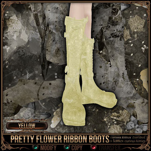 [Mesh] =^.^= Curious Kitties - Pretty Flower Ribbon Boots - Yellow