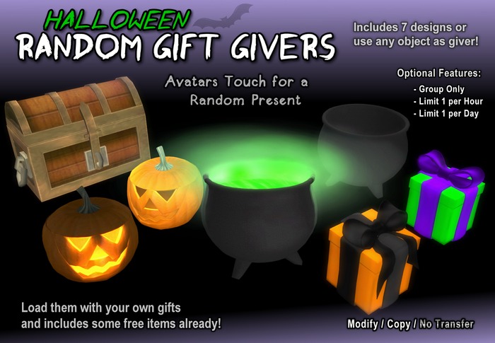 Halloween Random Gift Givers - Includes 7 Designs - Group Only, Hour & Daily Limit Options