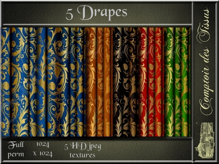 Drapes - 5 FULL PERMS HD jpeg textures
