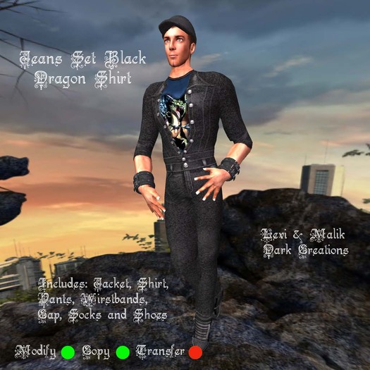 Jeans Set Black Dragon Shirt