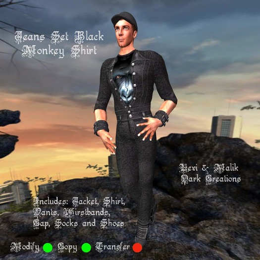 Jeans Set Black Monkey Shirt