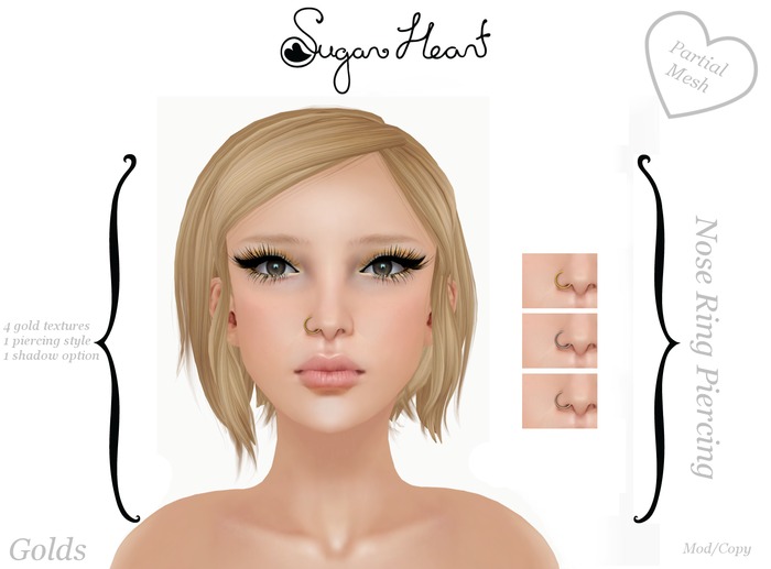 {Sugar Heart} Mesh Nose Ring Piercing - Golds