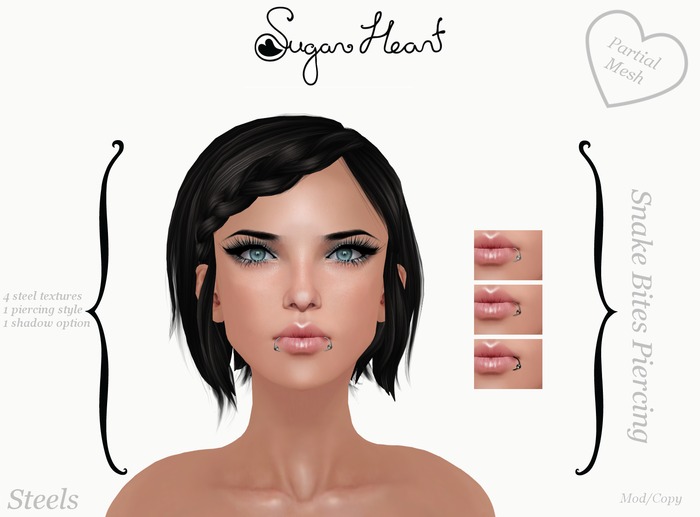 {Sugar Heart} Mesh Snake Bites Piercing - Steels
