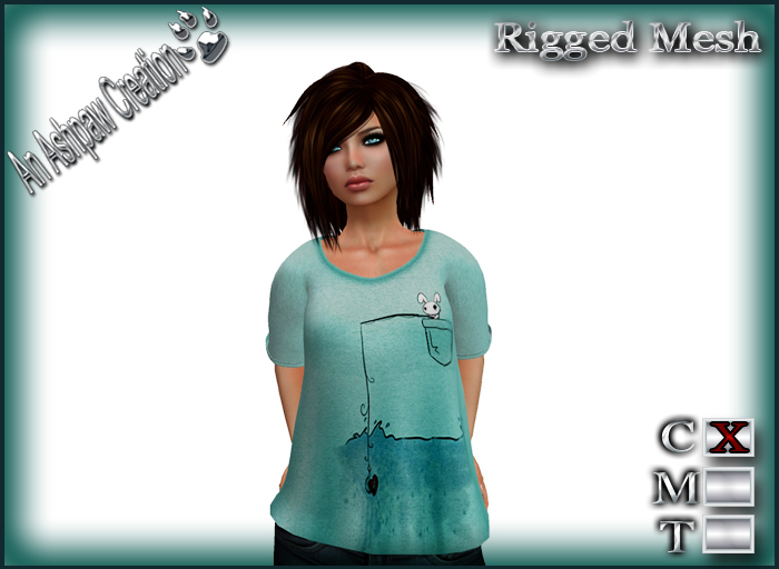 'Love Fishing' Loose Top - (Rigged Mesh) - Blue