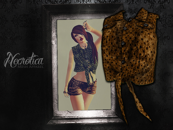 {N} - Crop Tie Shirt (Brown Polka)