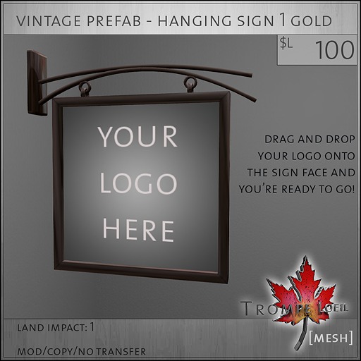 Trompe Loeil -  Vintage Prefab Hanging Sign 1 gold [mesh]