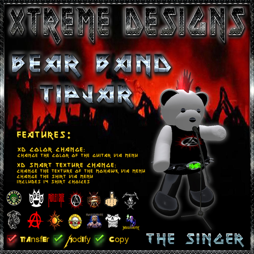 Rocker Teddy TipJar - Singer 