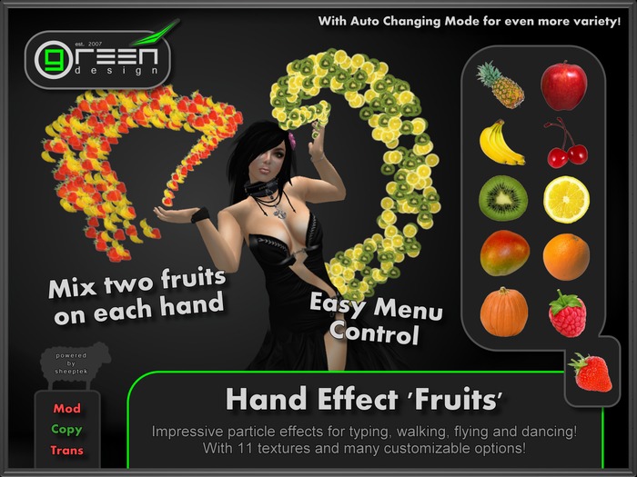 ●GD● Hand Effect 'Fruits' [Multi Color, Type/Walk/Fly/Dance] Customizable Dancing Particle Hands Emitter Effect
