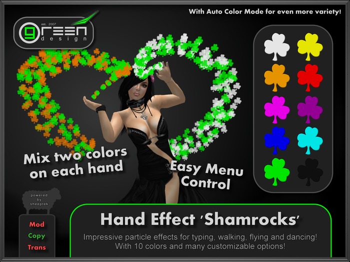 ●GD● Hand Effect 'Shamrocks' [Multi Color, Type/Walk/Fly/Dance] Customizable Dancing Particle Hands Emitter Effect