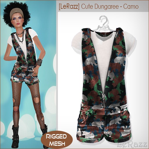 [LeRazz] Cute Dungaree - Camo (Rigged Mesh)