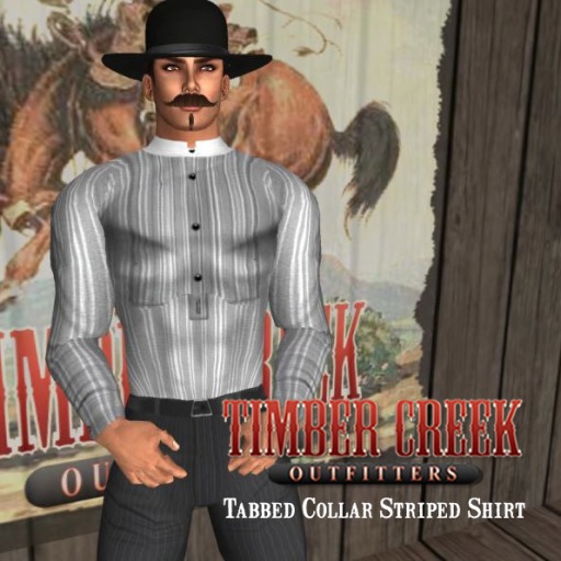 [Timber Creek] Tabbed Collar Shirt-Stripe-Pale Gray