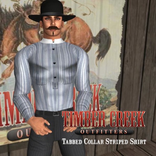 [Timber Creek] Tabbed Collar Shirt-Stripe-Sky Blue