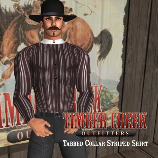 [Timber Creek] Tabbed Collar Shirt-Stripe-Brick