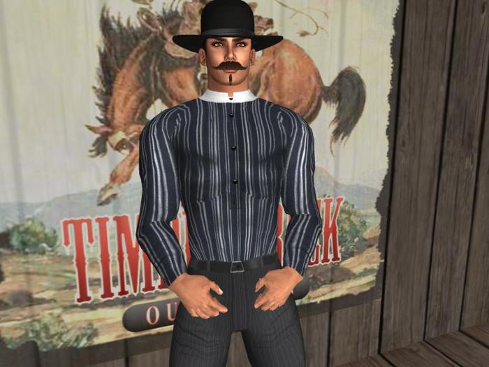 [Timber Creek] Tabbed Collar Shirt-Stripe-Blue