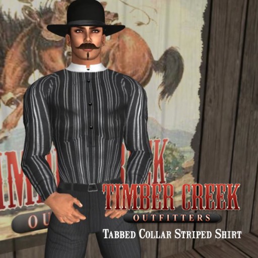 [Timber Creek] Tabbed Collar Shirt-Stripe-Black