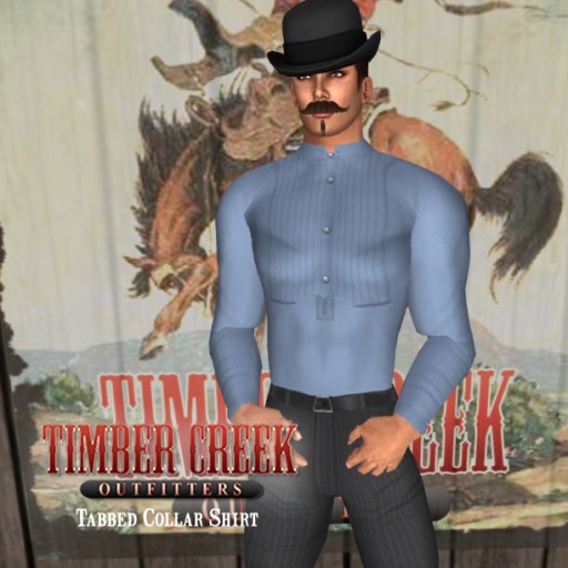 [Timber Creek] Tabbed Collar Shirt-Plain-Steel Blue