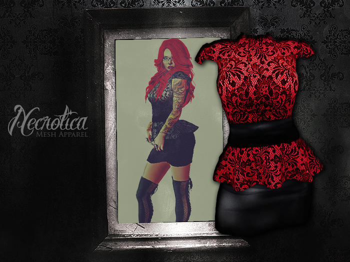{N} - Peplum Dress (Lace&Latex-Red)