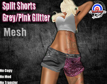 [UnderDogs] - Split Shorts - Gray/Pink Glitter Mesh 
