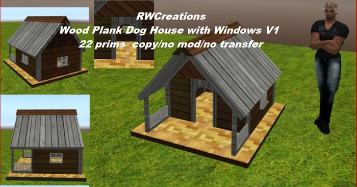 Wood Plank Dog House with windows V1- 22 prims (boxed) 