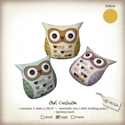 (iTuTu) owl cushion / yellow