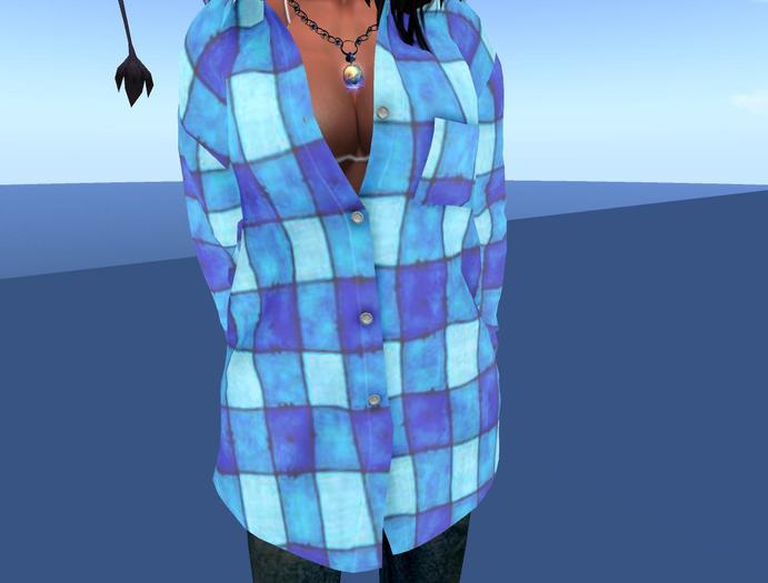 MESH blueplaid loosebutton