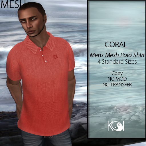 (kOI< Coral Men's Polo Shirt