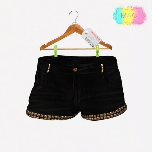 [MAG] Mesh Denim Shorts - Black Jeans Rock Chic Spike