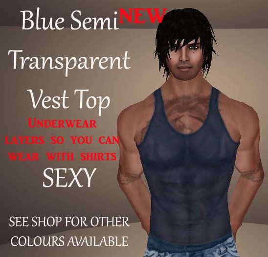 Sexy Sheer Blue Vest Tank Top (underpants undershirt layers)  *