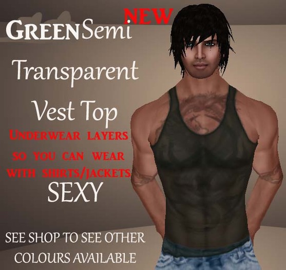 Army Green Sheer Vest Tank Top (underpant undershirt layer) ***