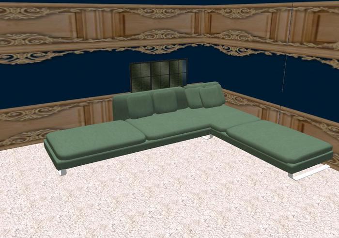 green leather L couch