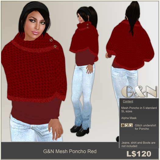 G&N Quality Design Mesh Poncho Red