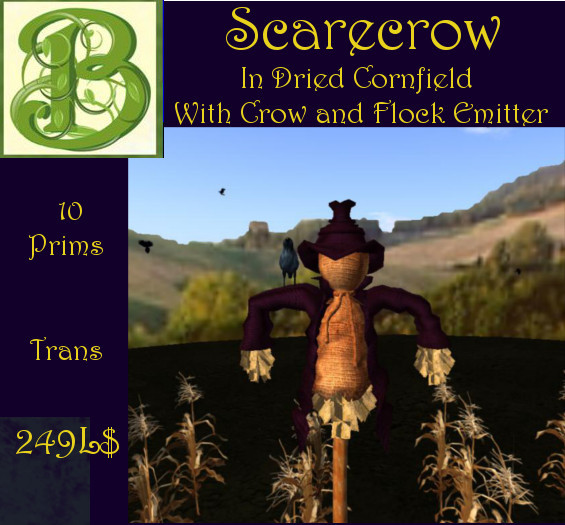 Scarecrow with Crow and Flock in Dried Corn Field