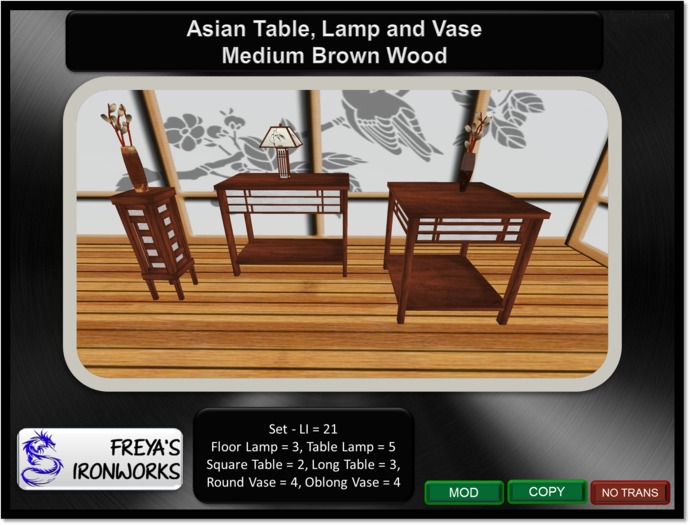 Asian Table Set  - Medium Brown - Freya's Ironworks 
