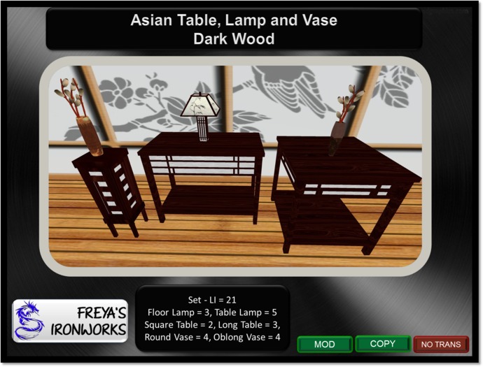 Asian Table Set  - Dark Wood - Freya's Ironworks 